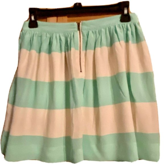 Fossil Silk Lined Skirt Size 6 Stripe Ladies Mint Green Ivory - Picture 2 of 2